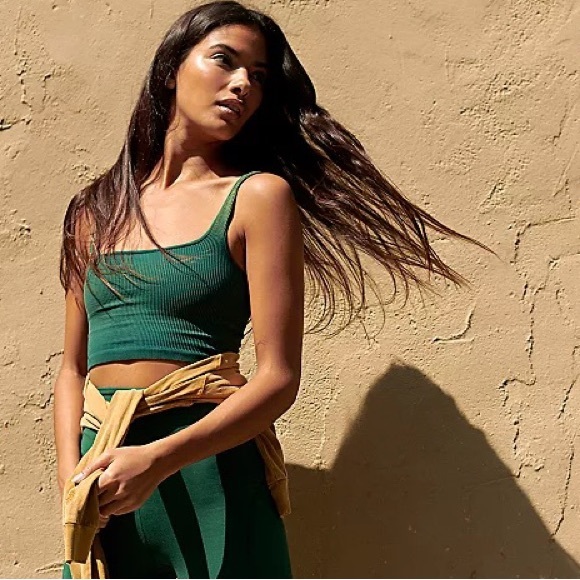 FREE PEOPLE Size XS/S Happiness Runs Square Neck Crop Tank Top Emerald Green - Picture 3 of 16